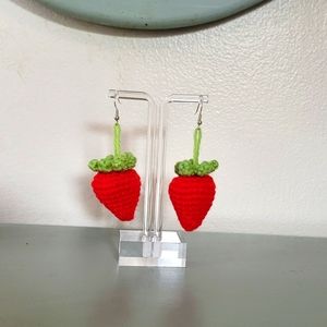 handmade crochet strawberry earrings